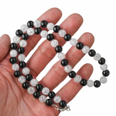 Guličkový náhrdelník - pukaný krištáľ, ónyx