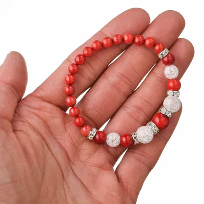 Guličkový náramok so zírkónmi - koral, pukaný krištáľ