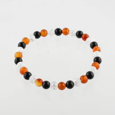 Ónyx, karneol, krištáľ - guličkový náramok